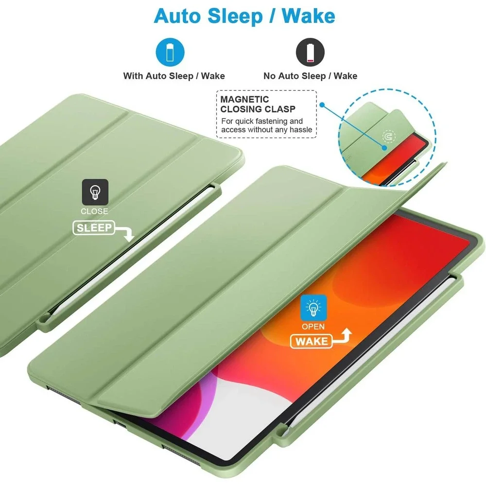 Tablet Case with Pencil Holder Support Magnetic Attachment & Wirelessly Charge